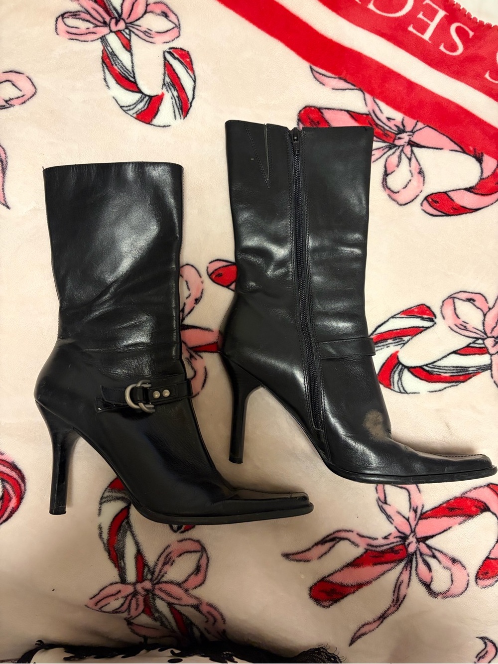 Black Mid-Calf Stiletto Boots